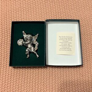 Oneida Silverplate Christmas Ornament Angel with Tambourine 1991 Ornament 3.5"